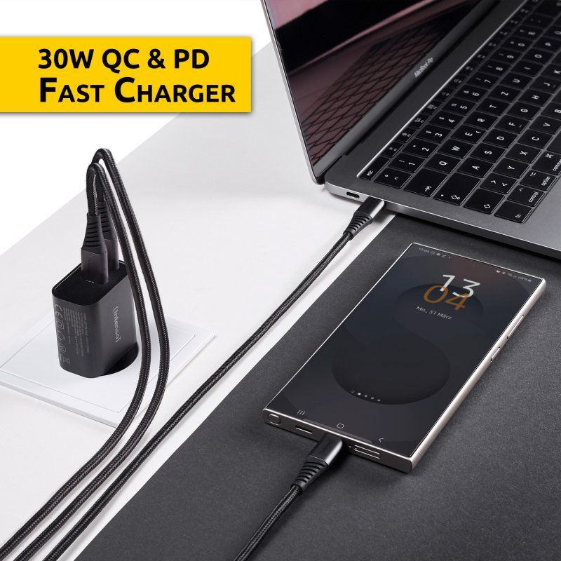 Intenso Power Adapter W30AC, 30W, USB-A and USB-C port, black