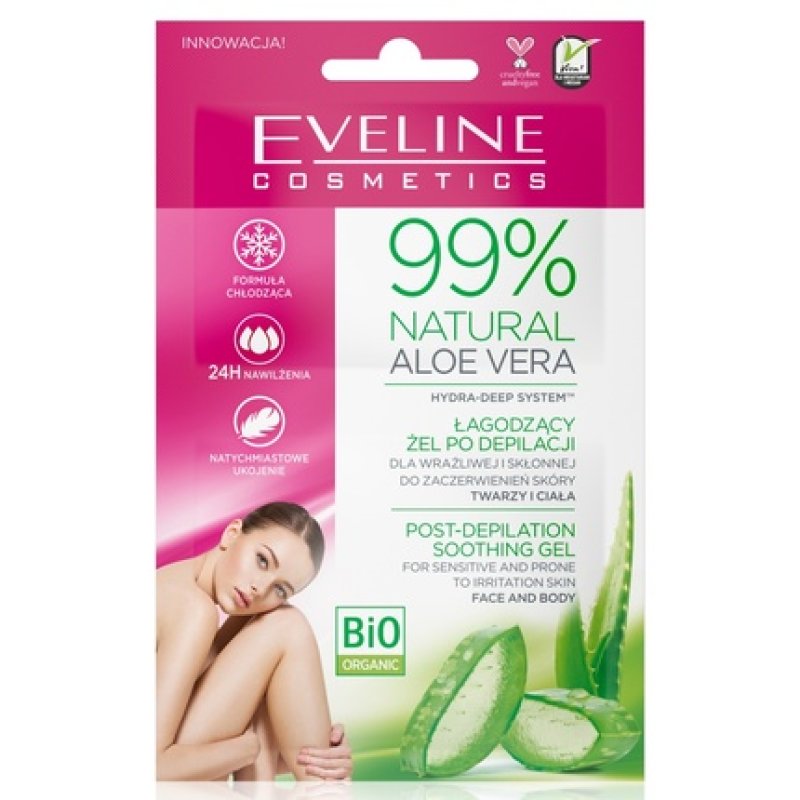 Eveline 99% Natural Aloe Vera Post-Depilation Soothing Gel For Sensitive Skin - 5ml X 2