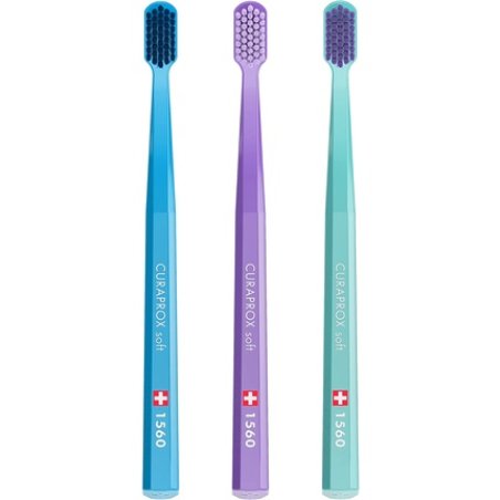 Curaprox Toothbrush Cs 1560 Soft Manual Toothbrush for Adults with 1560 Soft Curen Bristles 3 Pieces - Pack of 3