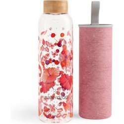 Waterdrop Edition Glass Bottle 600ml BPA Free with Bamboo Lid and Neoprene Protection Sleeve Sustainable Borosilicate