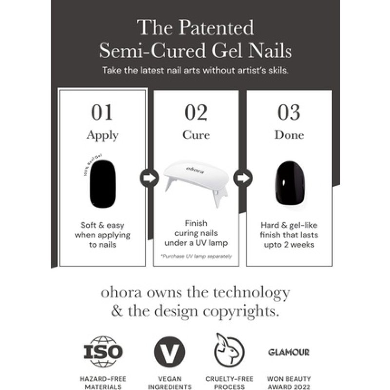 ohora Semi Cured Gel Nail Strips N Pastel - Works with Any UV Nail Lamps Salon-Quality Long Lasting Easy to Apply &
