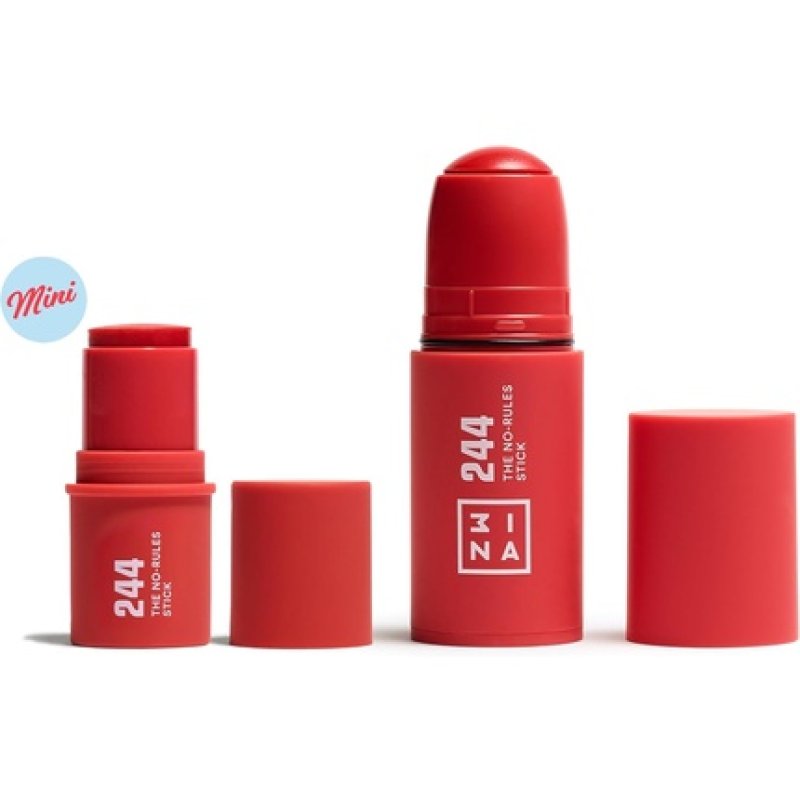 3INA MAKEUP The No-Rules Stick 244 Red Blush Stick for Eyes Lips & Cheeks with Hyaluronic Acid Cream Blush 244 Red Mini