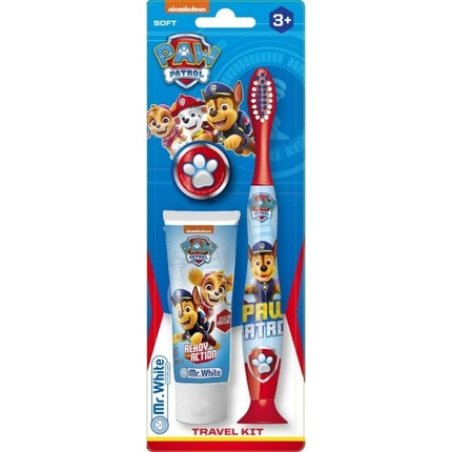Paw Patrol Travel Kit for Kids Including Toothbrush with Travel Cap and Toothpaste 25ml by Mr. White Pink and White
