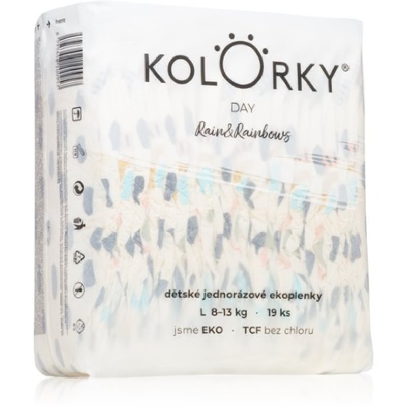 Kolorky Day Rain&Rainbow Disposable Diapers - Size L (8-13 Kg), 19 pcs