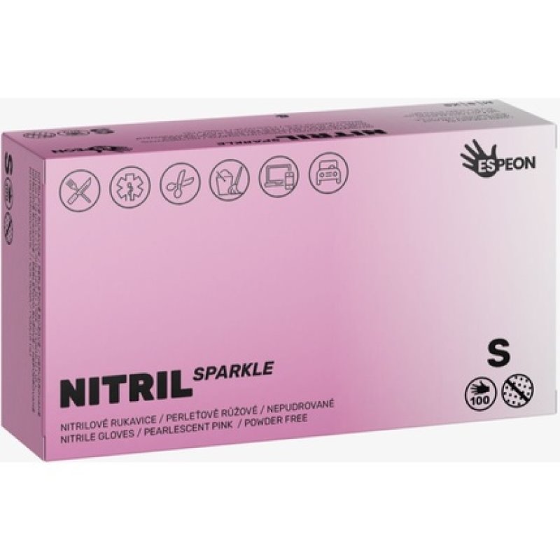 Espeon Nitrile Sparkle Pearlescent Pink Gloves - Small, Powder-Free, 2x50 pcs