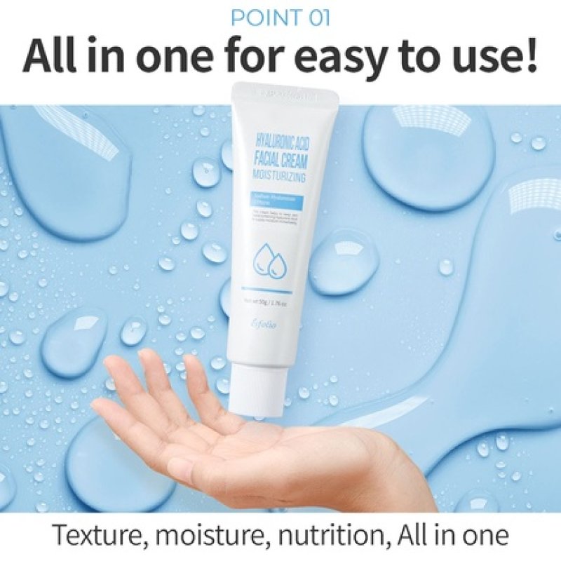 Esfolio Hyaluronic Acid Facial Cream 1.76 Fl oz - Intensive Skin Care Moisturizing Hydration