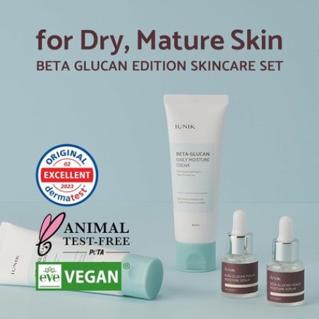 iUNIK Beta-Glucan Edition Skincare Set Cream 2.02 fl.oz. Mini Serum 0.51 fl.oz. - Moisturize Revitalize and Reinforce