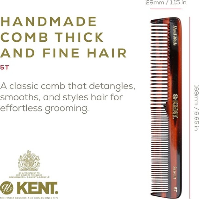 Kent Brushes Handmade A5 Medium Size Coarse and Fine Comb for Women