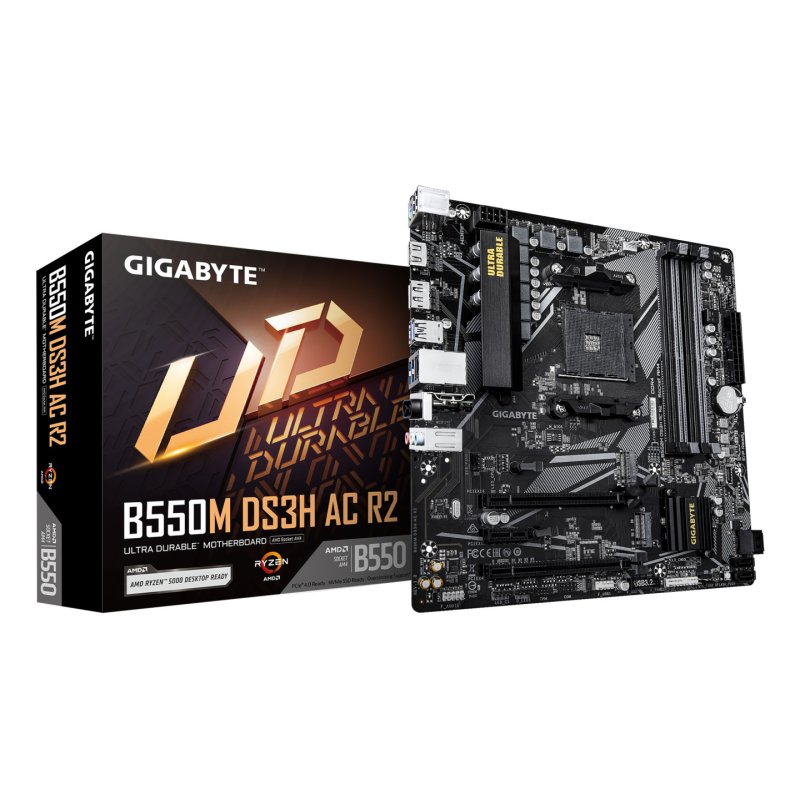 GIGABYTE B550M DS3H AC R2 Carte mère - Processeurs AMD Ryzen 5000, VRM 5 3 phases, jusqu'à 4733 MHz DDR4 (O.C.), 1x