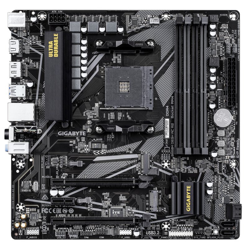 GIGABYTE B550M DS3H AC R2 Motherboard - AMD Ryzen 5000 CPUs, 5 3 Phases VRM, up to 4733MHz DDR4 (O.C.), 1xPCIe 4.0 