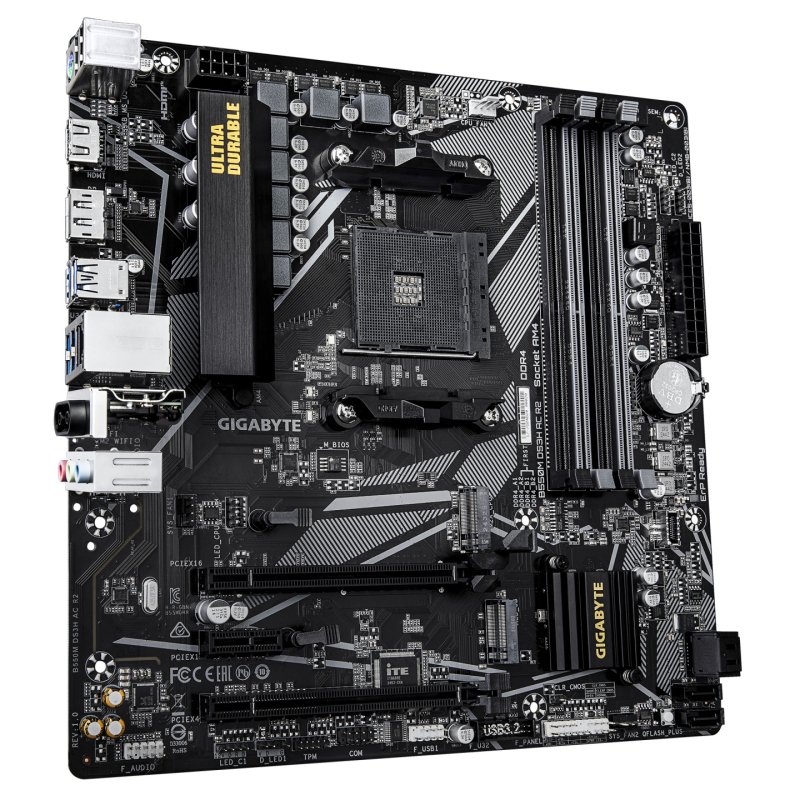 GIGABYTE B550M DS3H AC R2 Carte mère - Processeurs AMD Ryzen 5000, VRM 5 3 phases, jusqu'à 4733 MHz DDR4 (O.C.), 1x