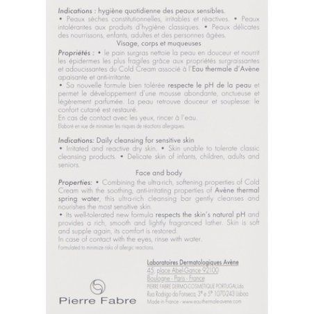 Avene Cold Cream Soap for Women 3.5 oz Bar Soap 100g