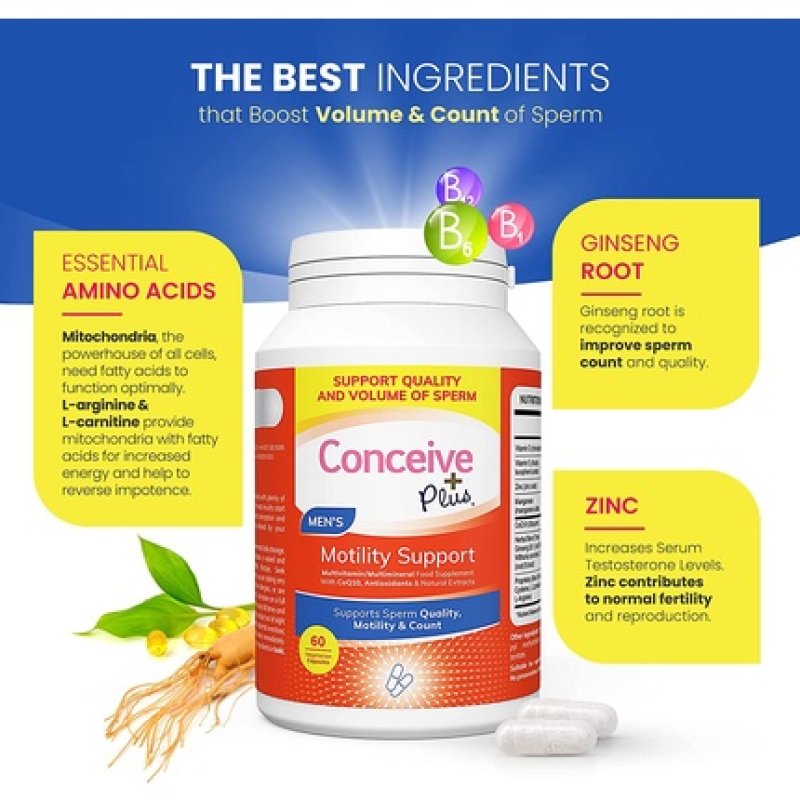 Conceive Plus Motility Supplement for Men Vitamin E Zinc Ginseng CoQ10 60 Capsules