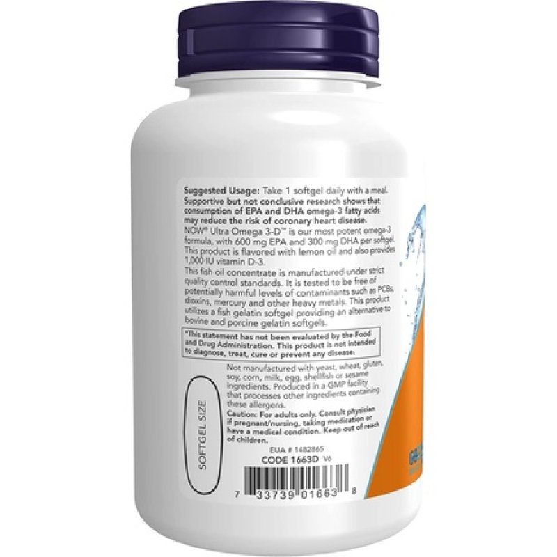 NOW Ultra Omega 3-D Omega-3 Fish Oil with Vitamin D-3 90 Softgels