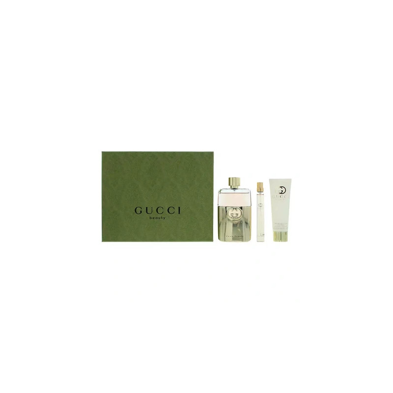 Gucci Womens Guilty 3 Piece Gift Set: Eau De Parfum 90ml - Eau De 10ml - Body Lotion 100ml