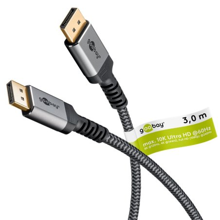 Plus DisplayPort 2.0/2.1 Kabel, 16K @ 60Hz, 80 Gbit/s (grau, 3 Meter)