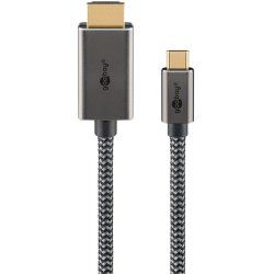USB Textil-Adapterkabel, USB-C Stecker HDMI Stecker, 4K / 60Hz (schwarz/silber, 1 Meter)