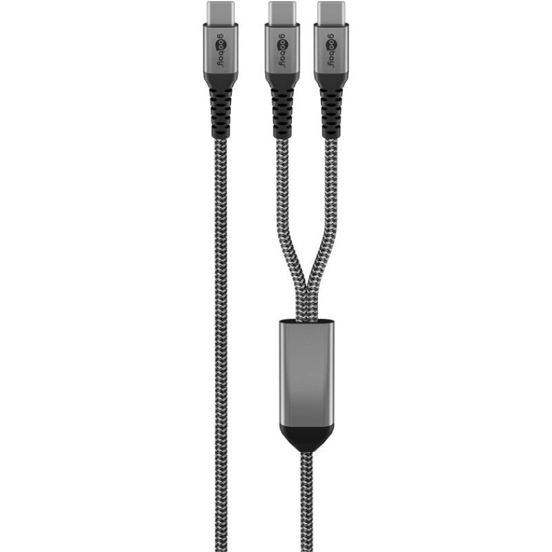 USB 2.0 Kabel, USB-C Stecker USB-C Stecker (schwarz/grau, 1,5 Meter, Laden mit bis zu 60 Watt PD, Textilkabel mit
