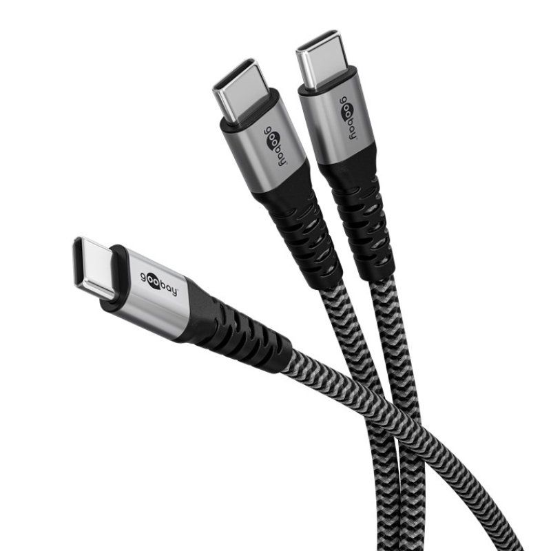 USB 2.0 Kabel, USB-C Stecker USB-C Stecker (schwarz/grau, 1,5 Meter, Laden mit bis zu 60 Watt PD, Textilkabel mit