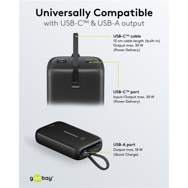 Goobay 76252 banque d'alimentation électrique Lithium Polymère (LiPo) 20000 mAh Noir