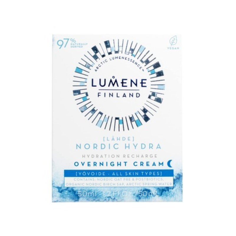 Lumene Hydration Recharge Overnight Cream Hyaluronic Acid Facial Moisturizer 50mL