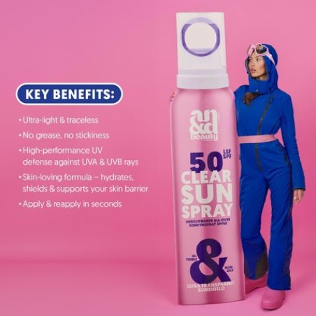 Andbeauty Clear Sun Spray SPF 50 - Transparent Sun Care Spray for Face & Body