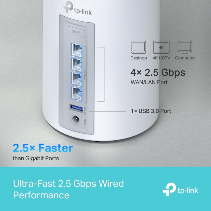 TP-LINK (DECO BE65-5G) 5G BE9300 Tri-Band Whole Home Mesh Wi-Fi 7 System, 5G Broadband, 3x 2.5G Ports, MLO,
