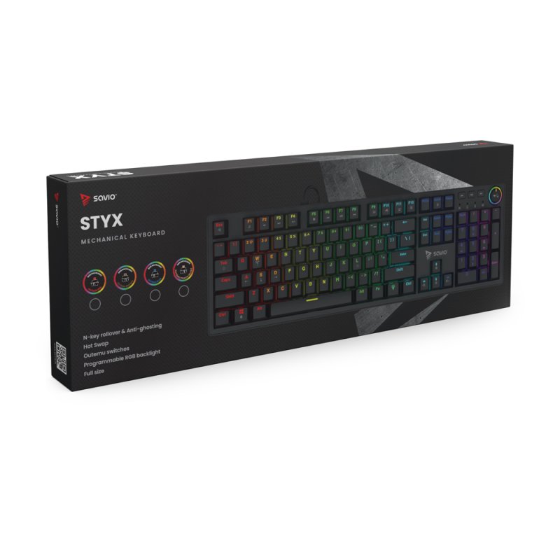 Savio STYX Outemu Red clavier Gaming USB QWERTY US International Noir