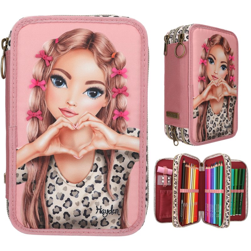 TOPModel - Triple Pencil Case With Bow LEOHEART - Pink