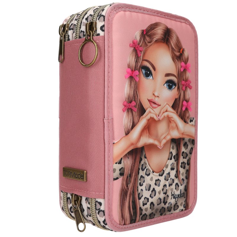 TOPModel - Triple Pencil Case With Bow LEOHEART - Pink