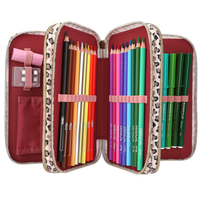 TOPModel - Triple Pencil Case With Bow LEOHEART - Pink