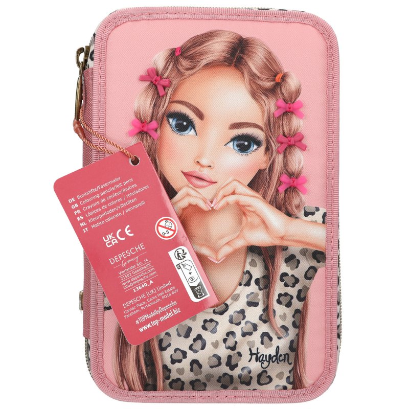 TOPModel - Triple Pencil Case With Bow LEOHEART - Pink
