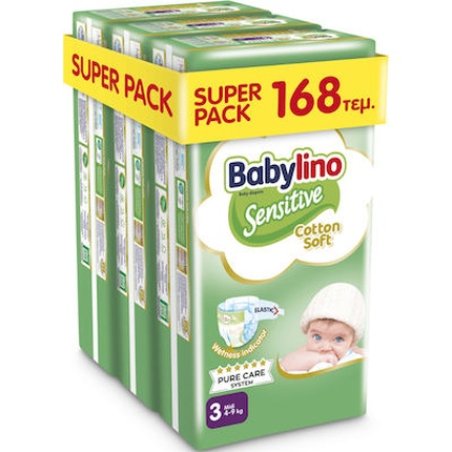 Babylino Sensitive Cotton Soft Diapers No. 3 For Babies Weighing 4-9 Kg - Super Pack Of 168 Diapers
