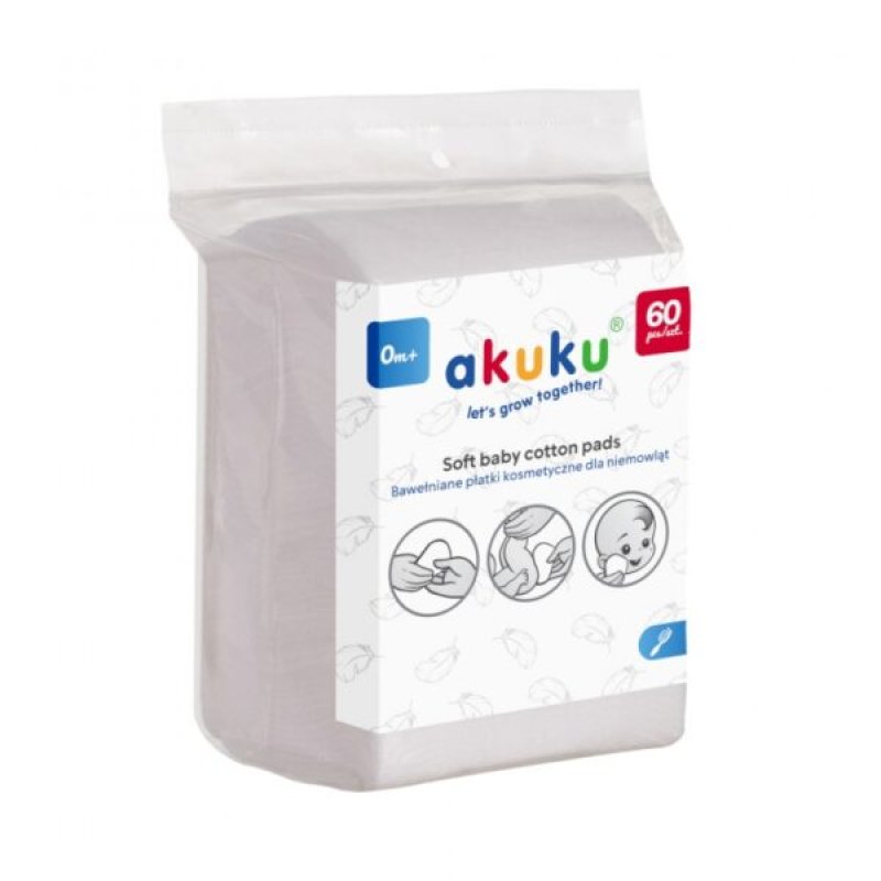 Akuku - Soft Baby Cotton Care Pads - 60 pc - 9x11 cm