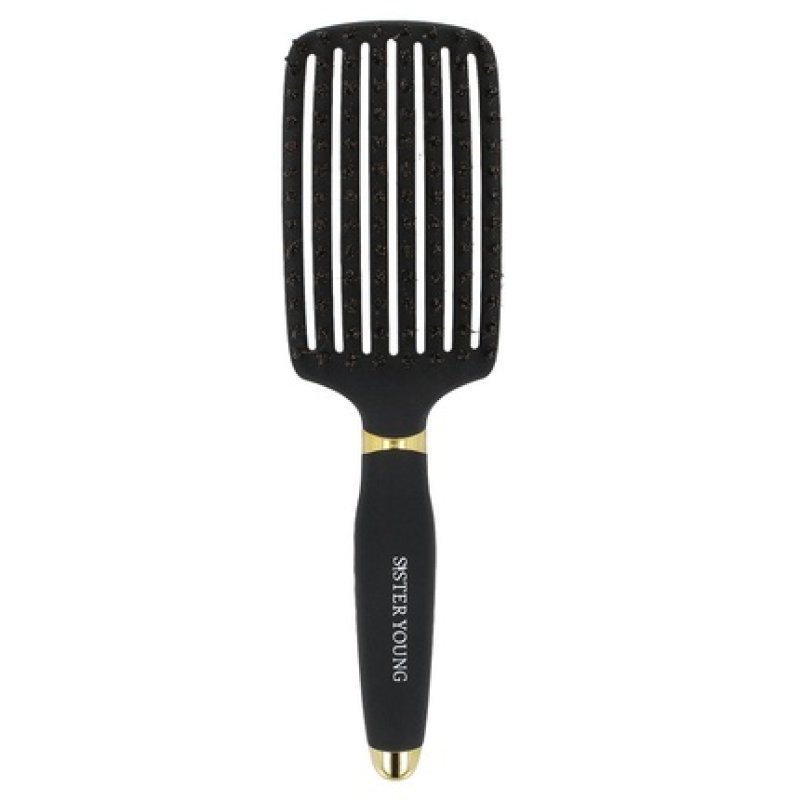 Sister Young Ovia Black Bv - Hair Brush With Natural Wild Boar Bristles And Ventilation, Black