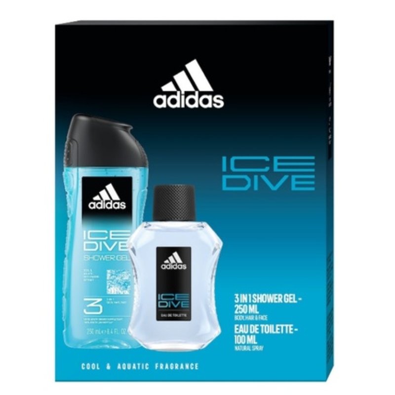Adidas Ice Dive Eau De Toilette Spray 100ml Shower Gel 250ml Set
