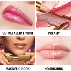 Oulac Metallic Shine Glitter Lipstick Pink High Impact Lip Color Lightweight