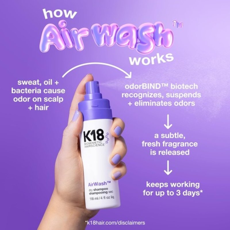 K18 Airwash Dry Shampoo Nonaerosol Balances Scalp & Controls Excess Oil