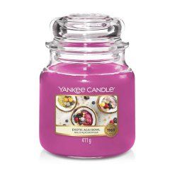 Yankee Candle Exotic Acai Bowl Medium Jar bougie en cire Cylindre Cassis, Cerise (fruit), Noix de coco, Jasmin, Musc,