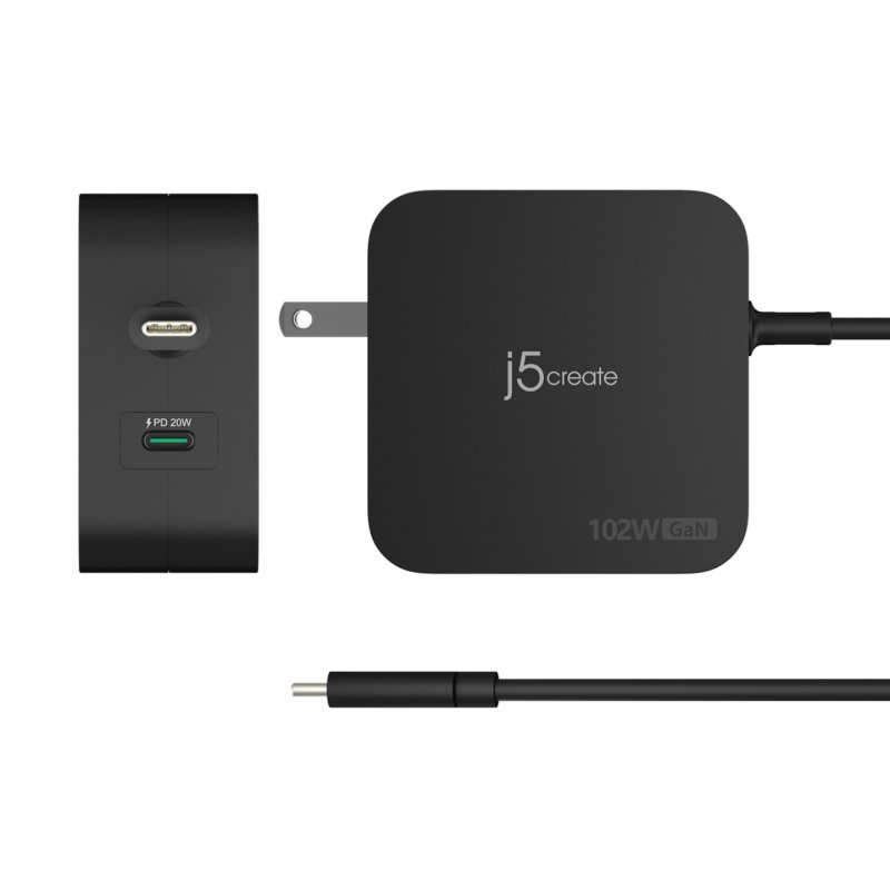 J5 102W Gan Pd Usb-C 2-Port Charger With Changeable Ac Plugs
