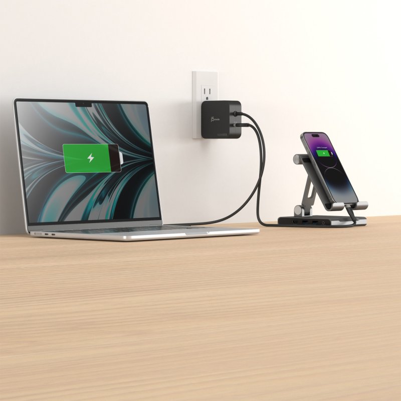j5create Chargeur 102 W GaN PD USB-C 2 ports avec prises secteur interchangeables