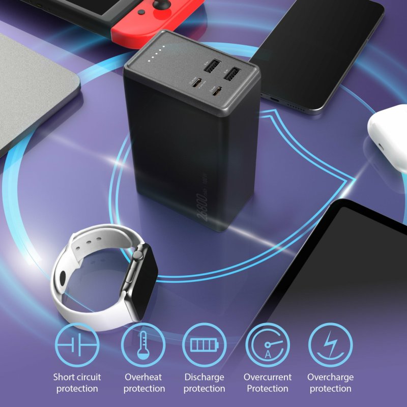 j5create JPB264100 26800mAh PD 100W 4-Port Power Bank, Black