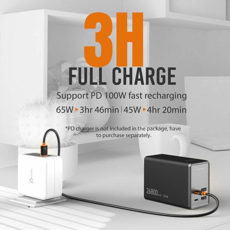 j5create JPB264100-N banque d'alimentation électrique 26800 mAh Noir