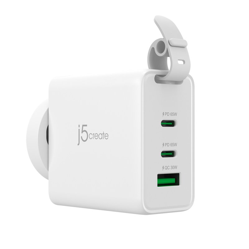 J5 65W Gan Usb-C 3-Port Traveler Charger W. Changeable Ac Plugs And Usb-C Cable