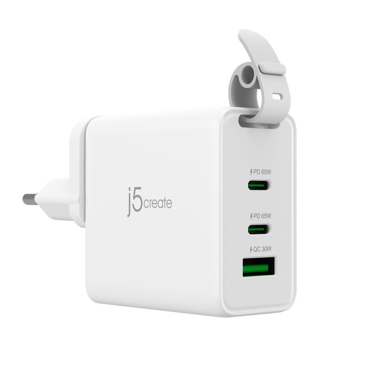 J5 65W Gan Usb-C 3-Port Traveler Charger W. Changeable Ac Plugs And Usb-C Cable