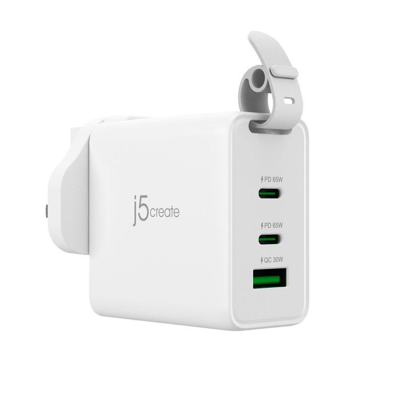 j5create Chargeur de voyage 65 W GaN USB-C 3 ports avec prises secteur interchangeables et câble USB-C