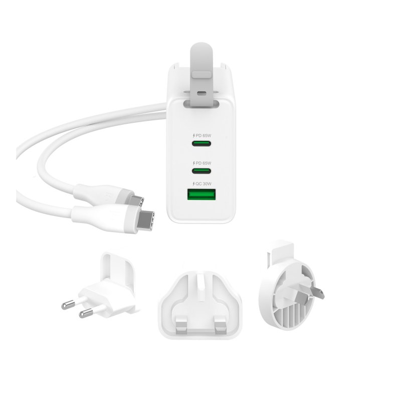 j5create 65W GaN USB-C 3-Port Traveler Charger with changeable AC plugs and USB-C cable