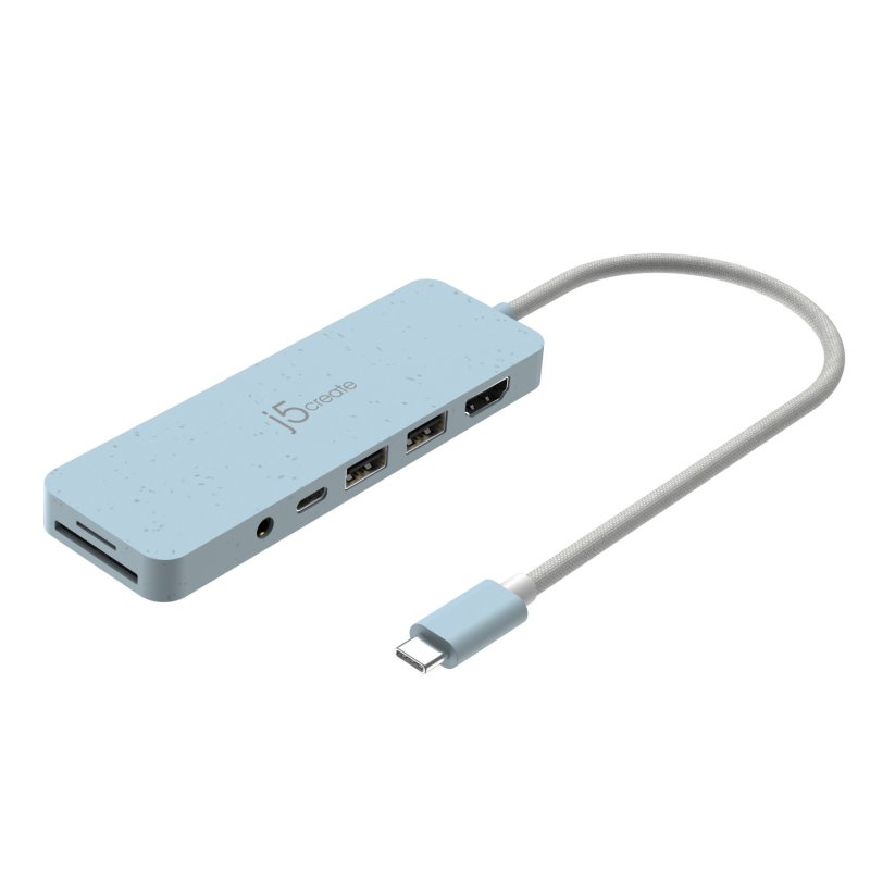 J5 Eco-Friendly Usb-C Multi-Port Hub With Power Delivery - Cyan