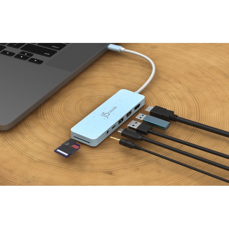 J5 Eco-Friendly Usb-C Multi-Port Hub With Power Delivery - Cyan