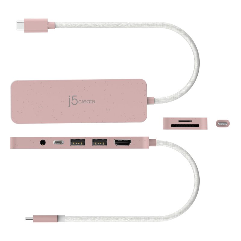 J5 Eco-Friendly Usb-C Multi-Port Hub With Power Delivery - Rose